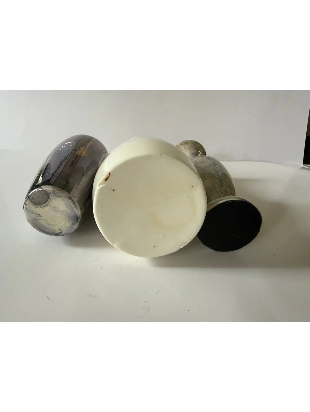 Lot of 3 Decorative Art Glass Vases Purple Iridescent White Silver Bubble Glass